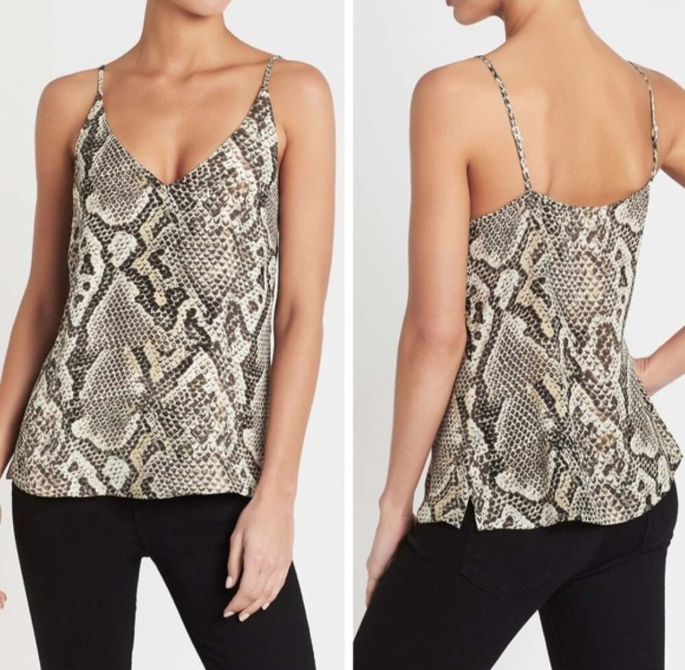 L'Agence Gabriella Cami Top Sz M Snake Print Silk Babydoll Lined Spaghetti Strap